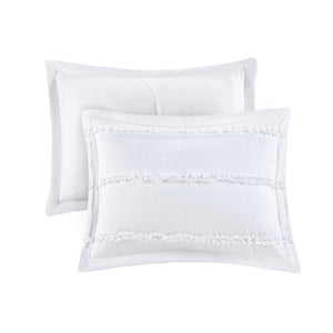 5 Piece Microfiber Ruffled Comforter Set White Queen