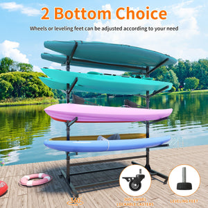 Freestanding Kayak Storage Rack With Lockable Wheels For Kayak, Canoe, Sup & Surfboard