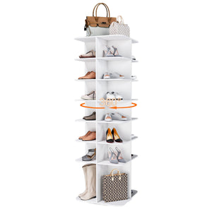 7 Tier Square Rotating Shoe Rack Tower with 360° Spinning Organizer - White
