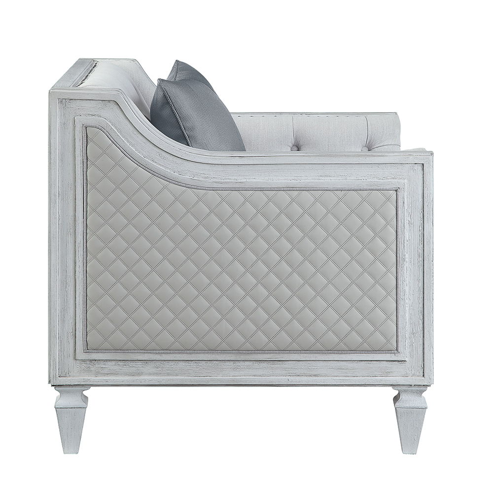 Katia - Chair With Pillow - Light Gray Linen & Weathered White