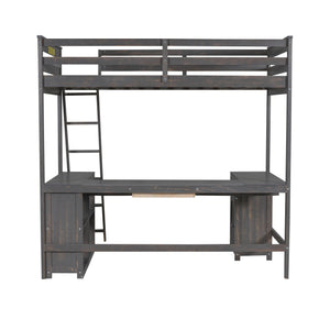 Loft Bed With U-Shaped Desk, Drawers, And Storage Shelves