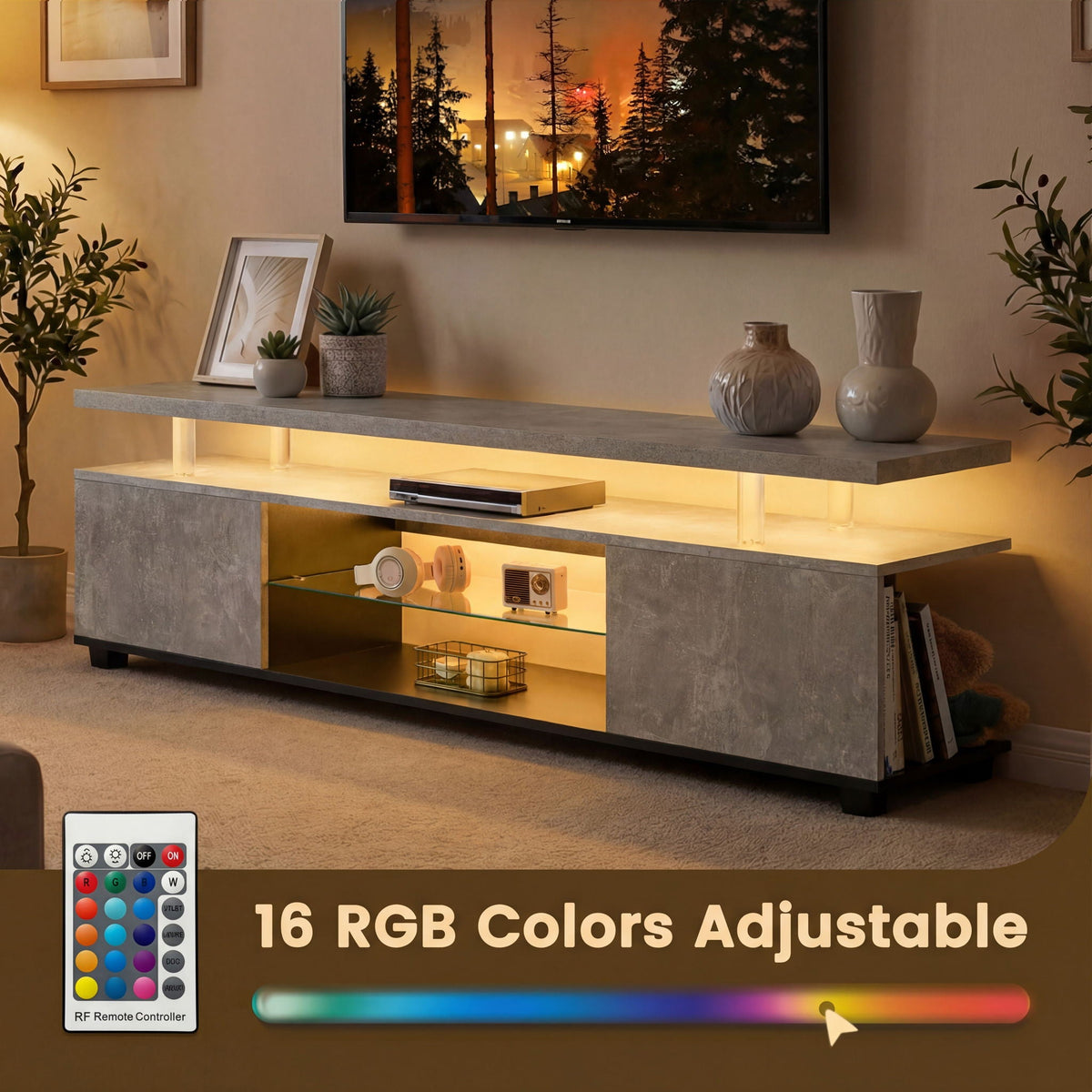 TV Stant With LED And Large Side Cabinet