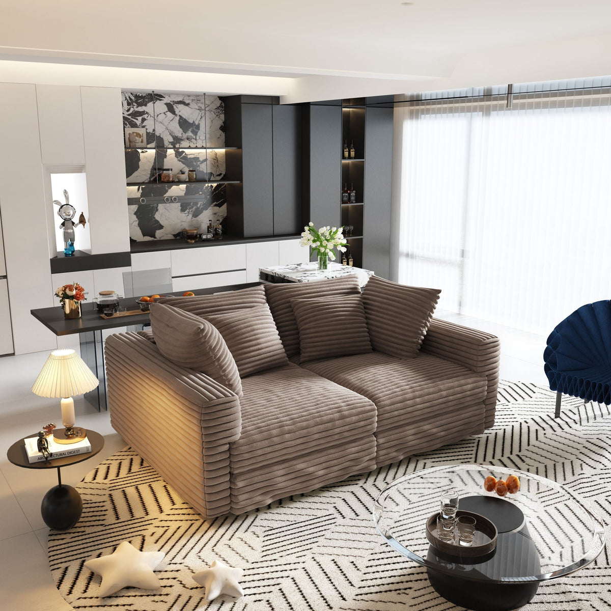 4 Seat Sofa, Modern Comfy Upholstered Sofa Cloud Couch, Deep Seat Couches With Soft Pillows
