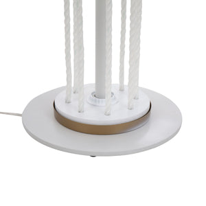 Rope Contemporary Floor Lamp in Natural Wood, White Metal, and White Rope Accent