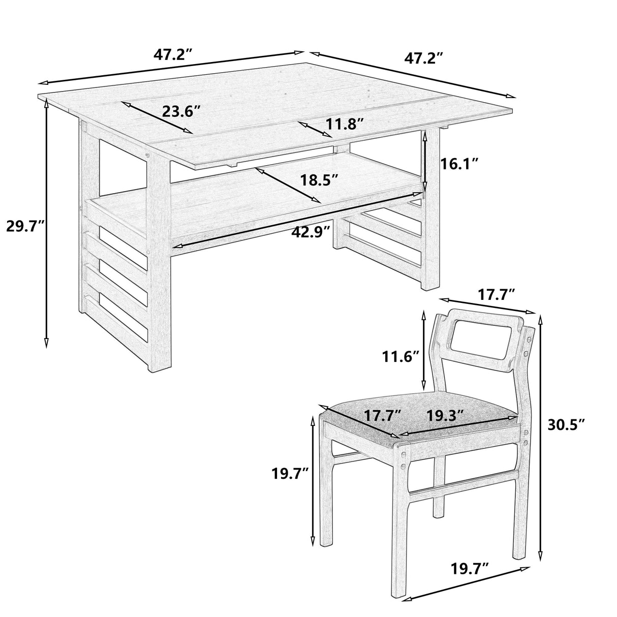 TOPMAX Modern 5-Piece Extendable Wood Dining Table Set