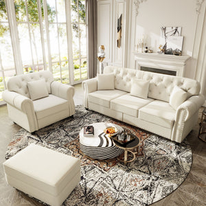 Upholstered Sofa Set With Nailhead Trim and Rolled Armrests, Includes Pillows