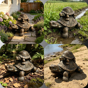 19'' Vintage Bronze Stacked Turtle Statue