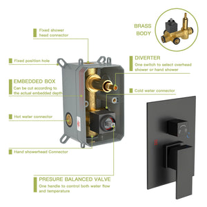 Dual Shower Head System With 12" Square Rain Shower And Rough In Valve