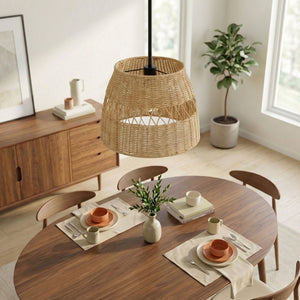 Essence - Single Lights Pendant With Shade - Black / Rattan