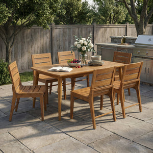 7 Piece Outdoor Acacia Wood Dining Set with Slatted Back Chairs - Teak