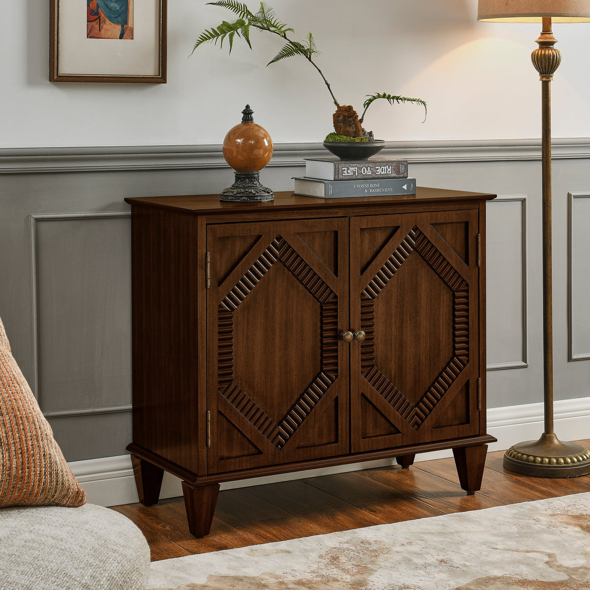 33.6' Retro Wooden Sideboard Buffet Cabinet with Storage