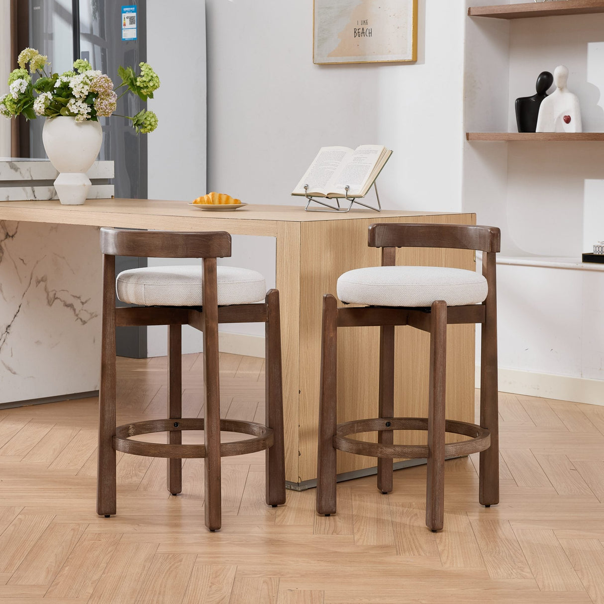 Set of 2 Swivel Counter Stools with Mid-Century Modern Design