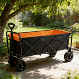 Big Large Capacity Folding Wagon Cart with Extender (Black + Orange)