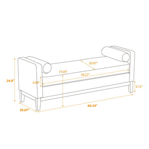 Elegant Upholstered Bench Daybed Ottoman With Bolster Pillows