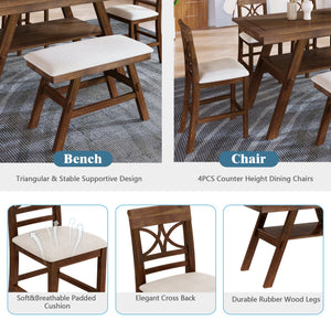 Charlie Walnut Farmhouse Counter Height 6-Piece Dining Set