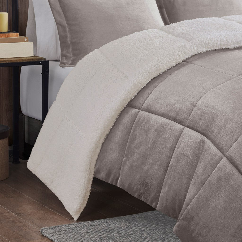 Full/Queen Plush to Sherpa Down Alternative Comforter Set
