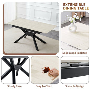 Rectangular Extendable Dining Table With Geometric X Frame, Kitchen Table For Dining Room - Beige