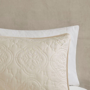 3 Piece Reversible Bedspread Set Cream Full/Queen