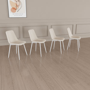 Modern Kitchen Dining Chairs (Set of 4) With Linen Padding And Sturdy Metal Legs - Beige