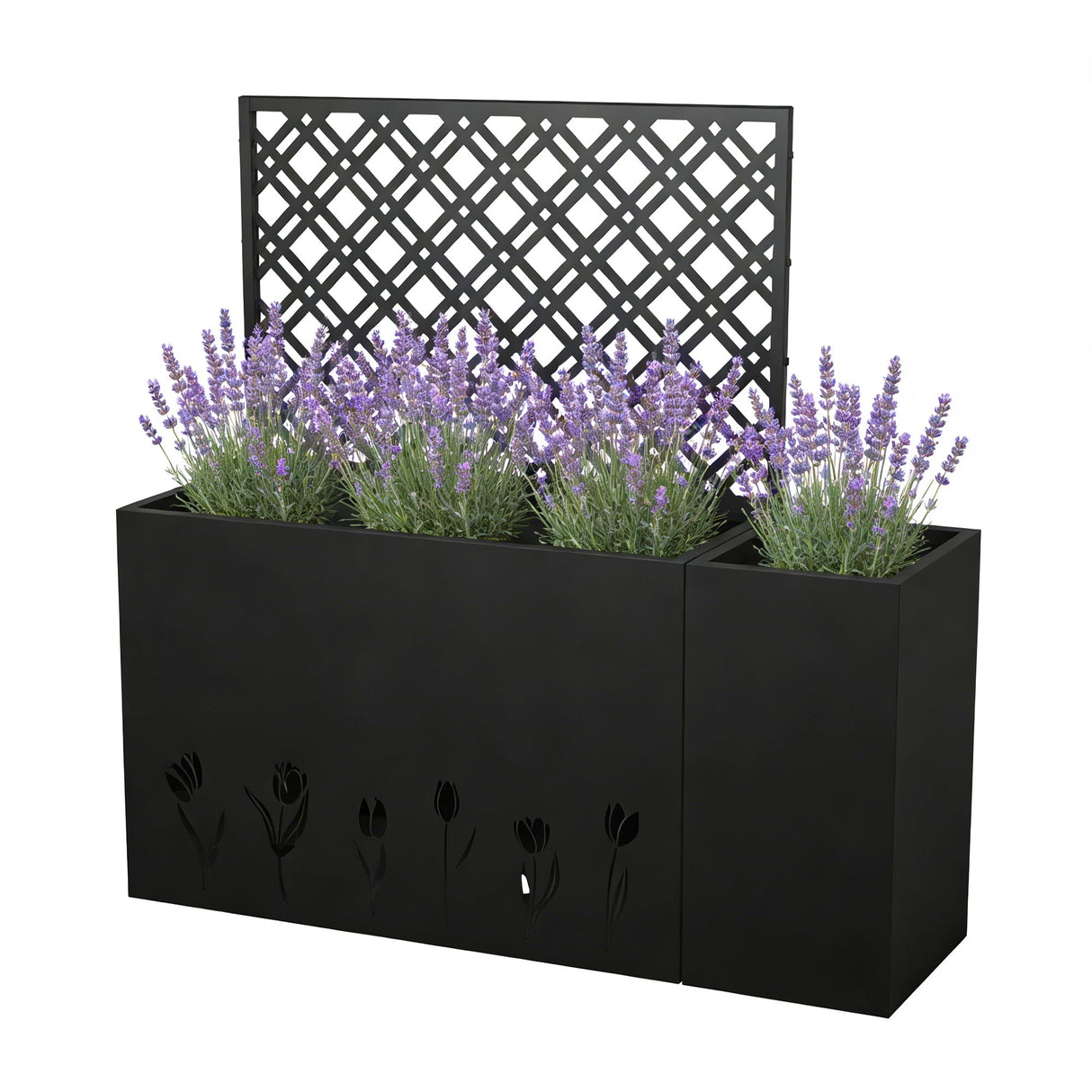 2-Piece Metal Planter Box with Trellis - Tulip Black