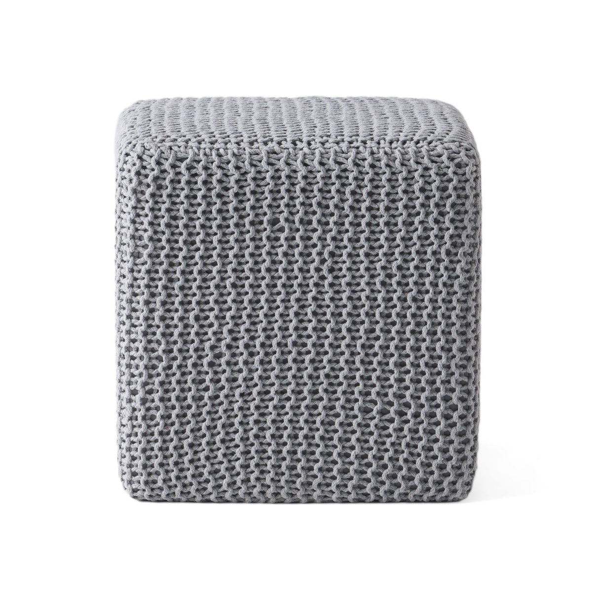 Chabani Indoor Modern Knitted Fabric Cube Pouf Ottoman - Light Gray