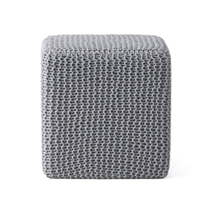 Chabani Indoor Modern Knitted Fabric Cube Pouf Ottoman - Light Gray