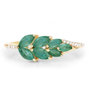 0.68 Carat Genuine Zambian Emerald and White Diamond 14K Yellow Gold Ring