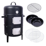 17-Inch-Steel-Charcoal-Smoker,-Heavy-Duty-Round-BBQ-Grill-for-Outdoor-Cooking,-Black-