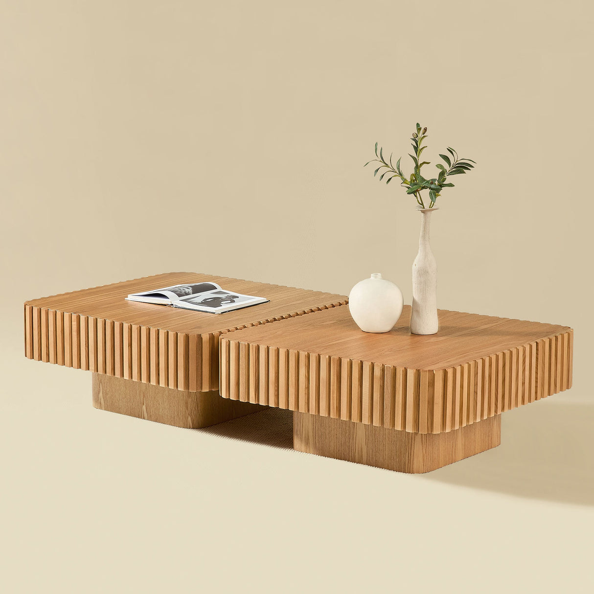 2PCS Set 31.5 Inch Modern Handcraft Drum Coffee Table