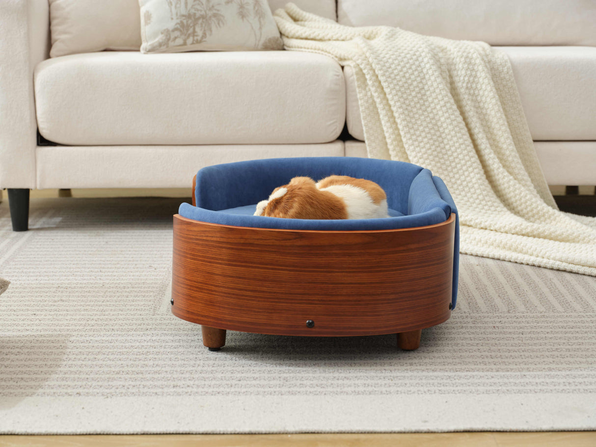 Scandinavian Style Elevated Dog Bed Pet Sofa Dark Blue Velvet Mid Size