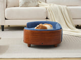 Scandinavian Style Elevated Dog Bed Pet Sofa Dark Blue Velvet Mid Size
