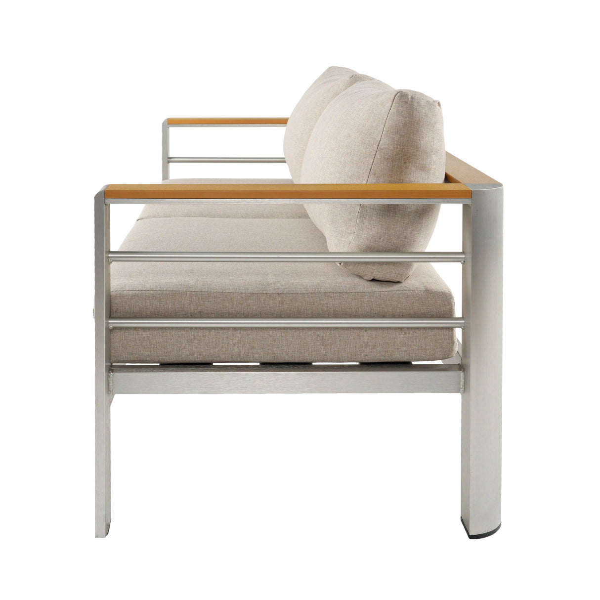 Cora Outdoor Aluminum Loveseat, Silver Frame with Beige Cushion