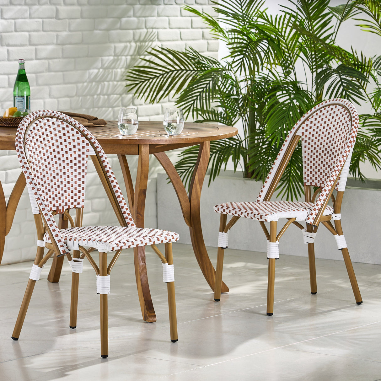Outdoor PE Rattan and Aluminum French Bistro Chairs, Set of 2, Rusted