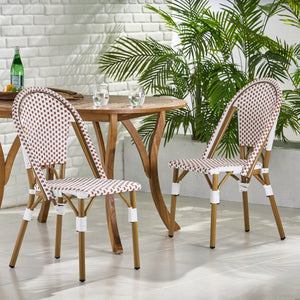 Outdoor PE Rattan and Aluminum French Bistro Chairs, Set of 2, Rusted