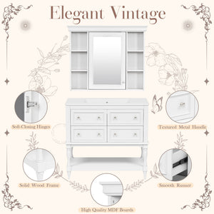 Bathroom Vanity With Medicine Cabinet, Storage Cabinet With 4 Drawers, Adjustable Shelf Mirror