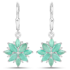 2.92 Carat Genuine Emerald and White Diamond .925 Sterling Silver Earrings