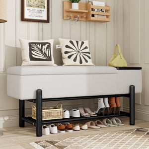 TREXM Farmhouse Upholstered Storage Bench with Hidden Compartment