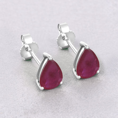 1.60 Carat Genuine Ruby 10K White Gold Earrings