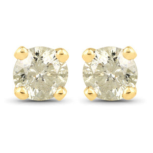 0.92 Carat Genuine LB Diamond 14K Yellow Gold Earrings