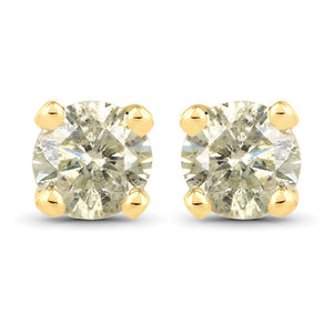 0.92 Carat Genuine LB Diamond 14K Yellow Gold Earrings
