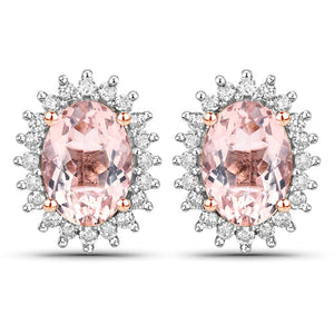 1.61 Carat Genuine Morganite and White Diamond 14K Rose Gold Earrings