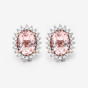 1.61 Carat Genuine Morganite and White Diamond 14K Rose Gold Earrings