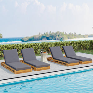 Lounge Chaise Set, Acacia Solid Wood with Lounge Cushion