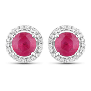1.22 Carat Genuine Ruby and White Diamond 14K White Gold Earrings
