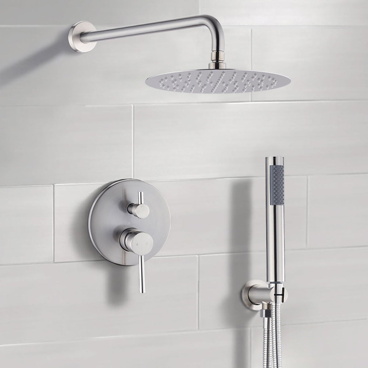 Elegant 10" Round Rain Shower Head And Handheld Set With Adjustable Tilt And Dual Modes