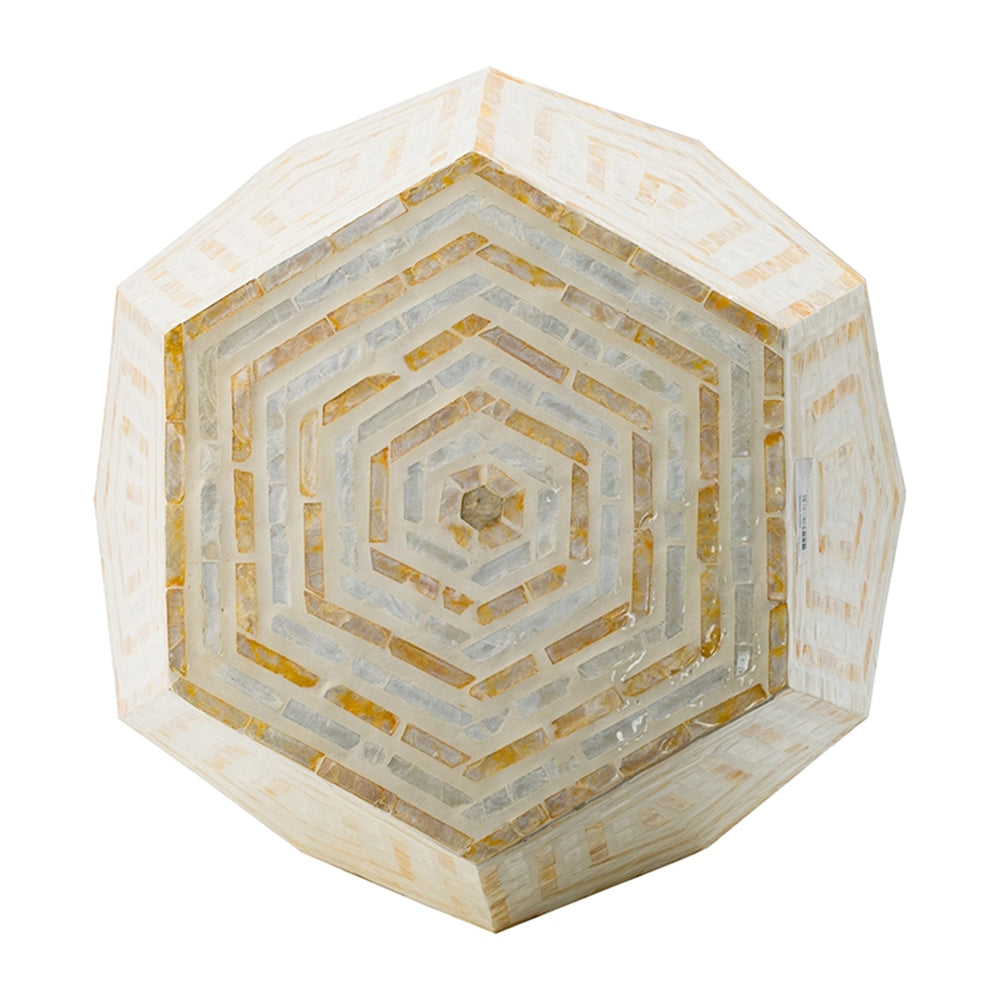 Hexagonal Capiz End Table with Contemporary Design - Cream Yellow