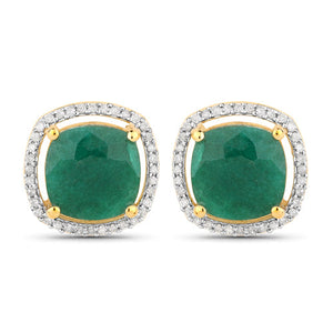 4.40 Carat Dyed Emerald and White Diamond .925 Sterling Silver Earrings