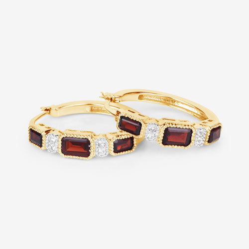 2.78 Carat Genuine Garnet and White Topaz .925 Sterling Silver Earrings