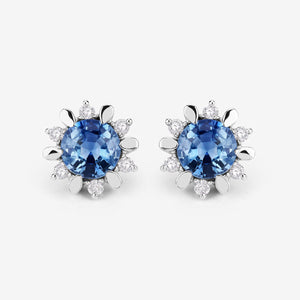1.87 Carat Genuine Blue Sapphire and White Diamond 14K White Gold Earrings