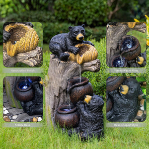 Bear Outdoor Water Fountain with LED Lights